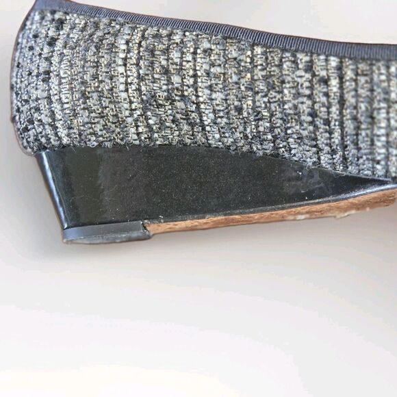 FS/NY French Sole Black Twill 1.5" Wedge Heel Shoe Sz 9 Patent Leather Cap Toe - Picture 4 of 7